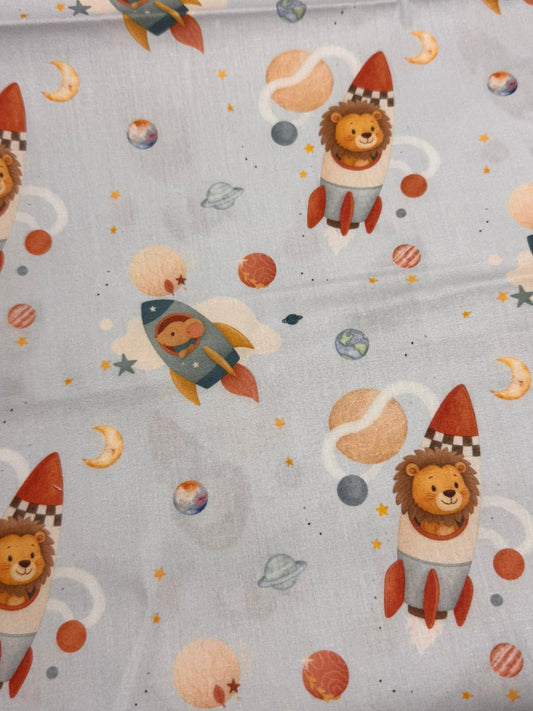 Tecido 100% Algodão | Padrão Infantil | Animais no Espaço