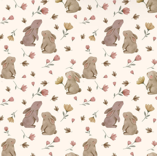 Tecido 100% Algodão | Padrão Infantil | Coelhos e Flores