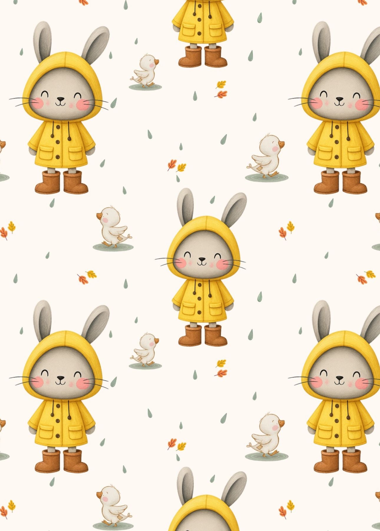 Tecido 100% Algodão | Padrão Infantil | Coelho e Patinho a Chuva