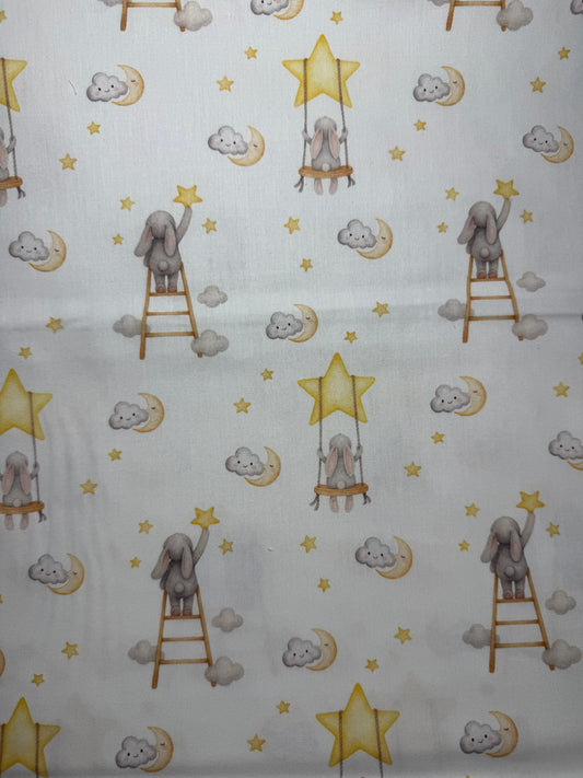 Tecido 100% Algodão | Padrão Infantil | Coelho nas estrelas