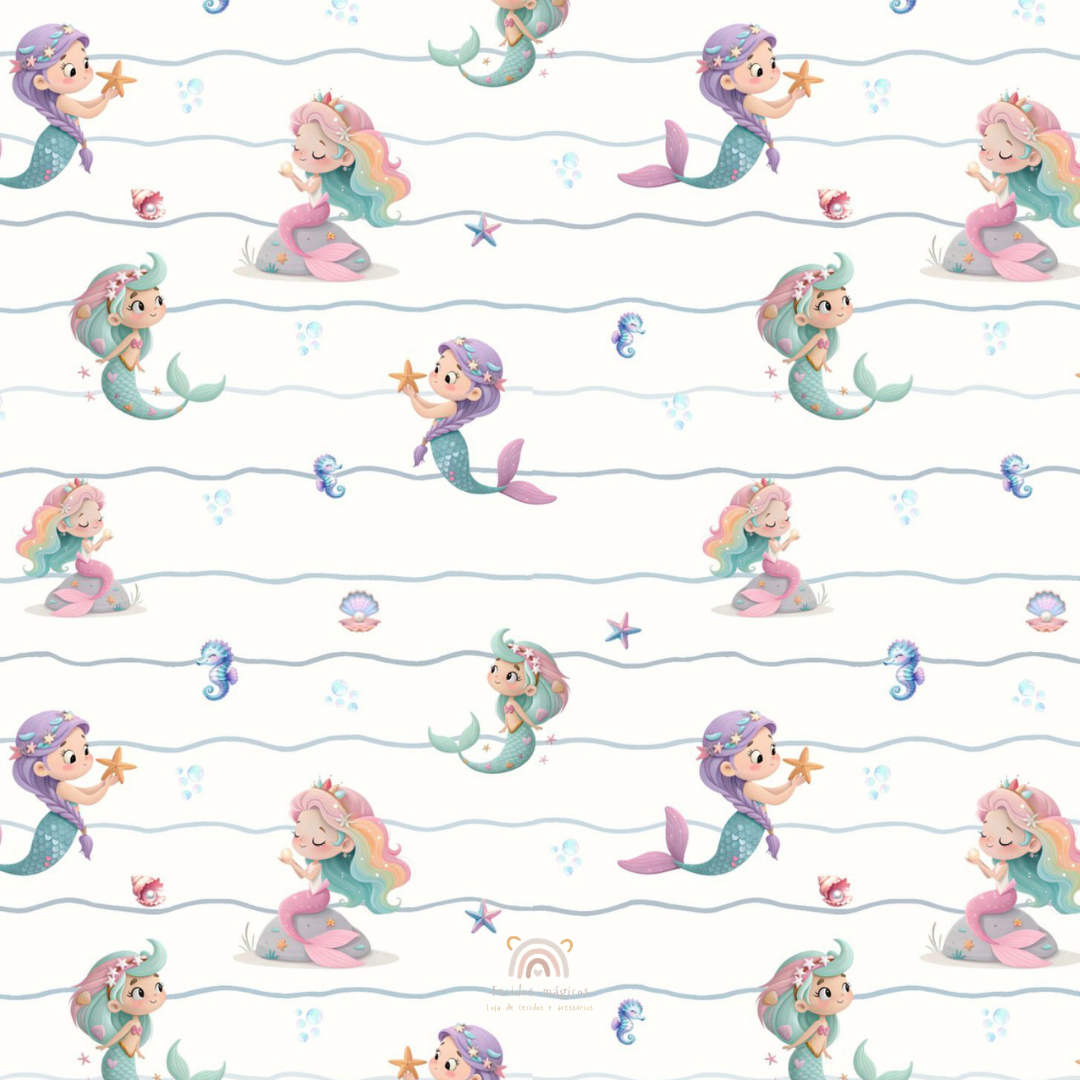 Tecido 100% Algodão | Padrão Infantil | Sereias