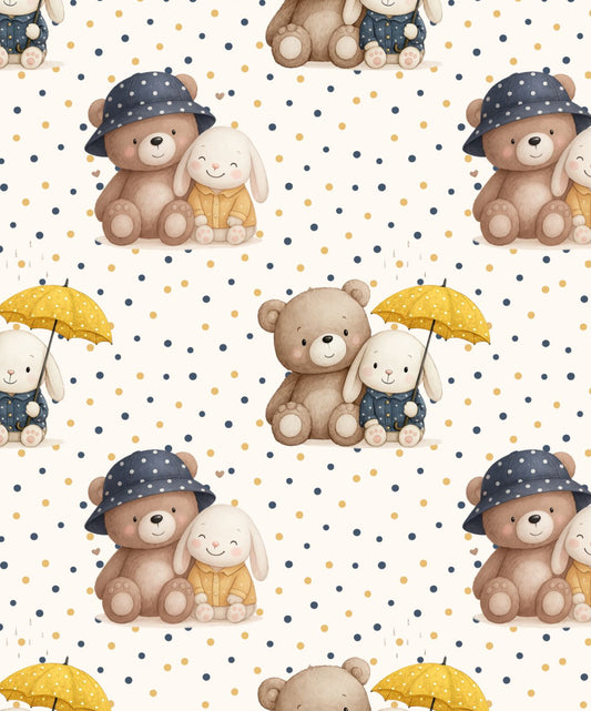 Tecido 100% Algodão | Padrão Infantil | Ursinho e Coelho