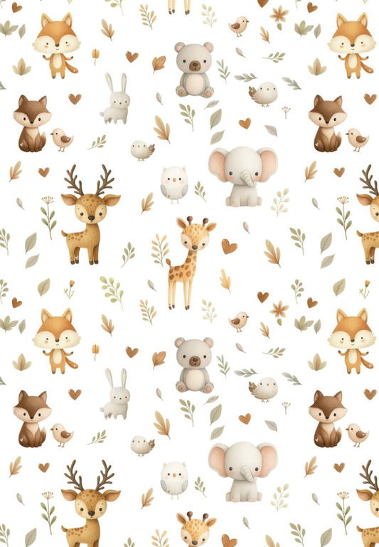 Tecido 100% Algodão | Padrão Infantil | Animais da Floresta 2