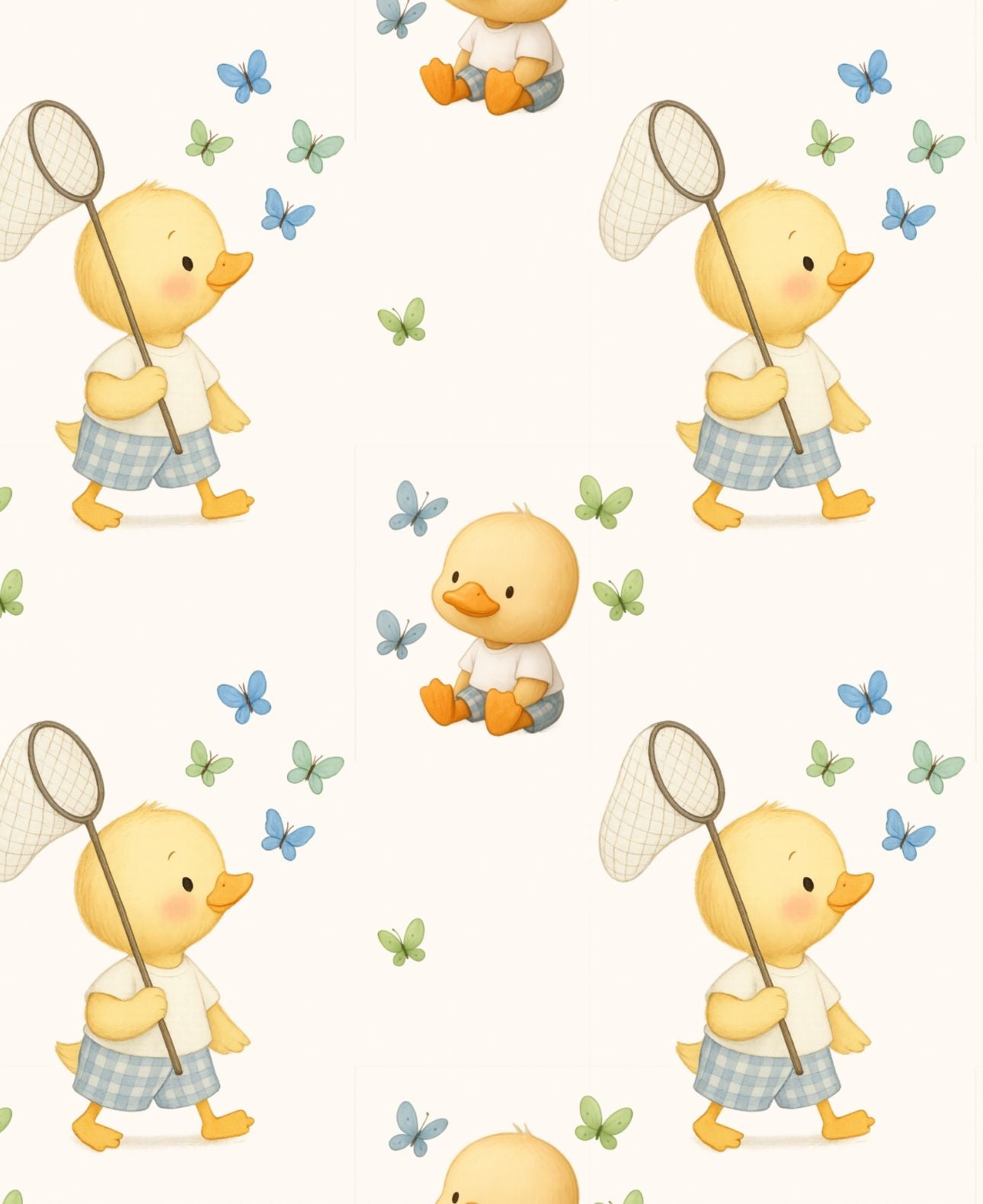 Tecido 100% Algodão | Padrão Infantil | Patinho e Borboleta