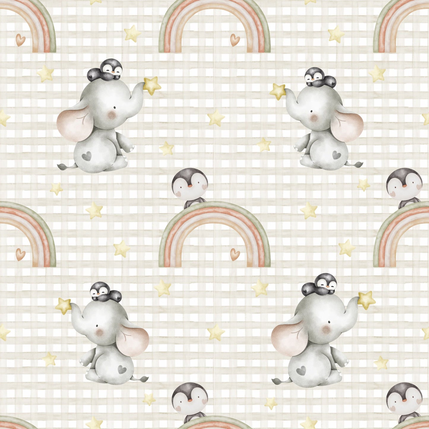 Tecido 100% Algodão | Padrão Infantil | Elefante e Pinguin