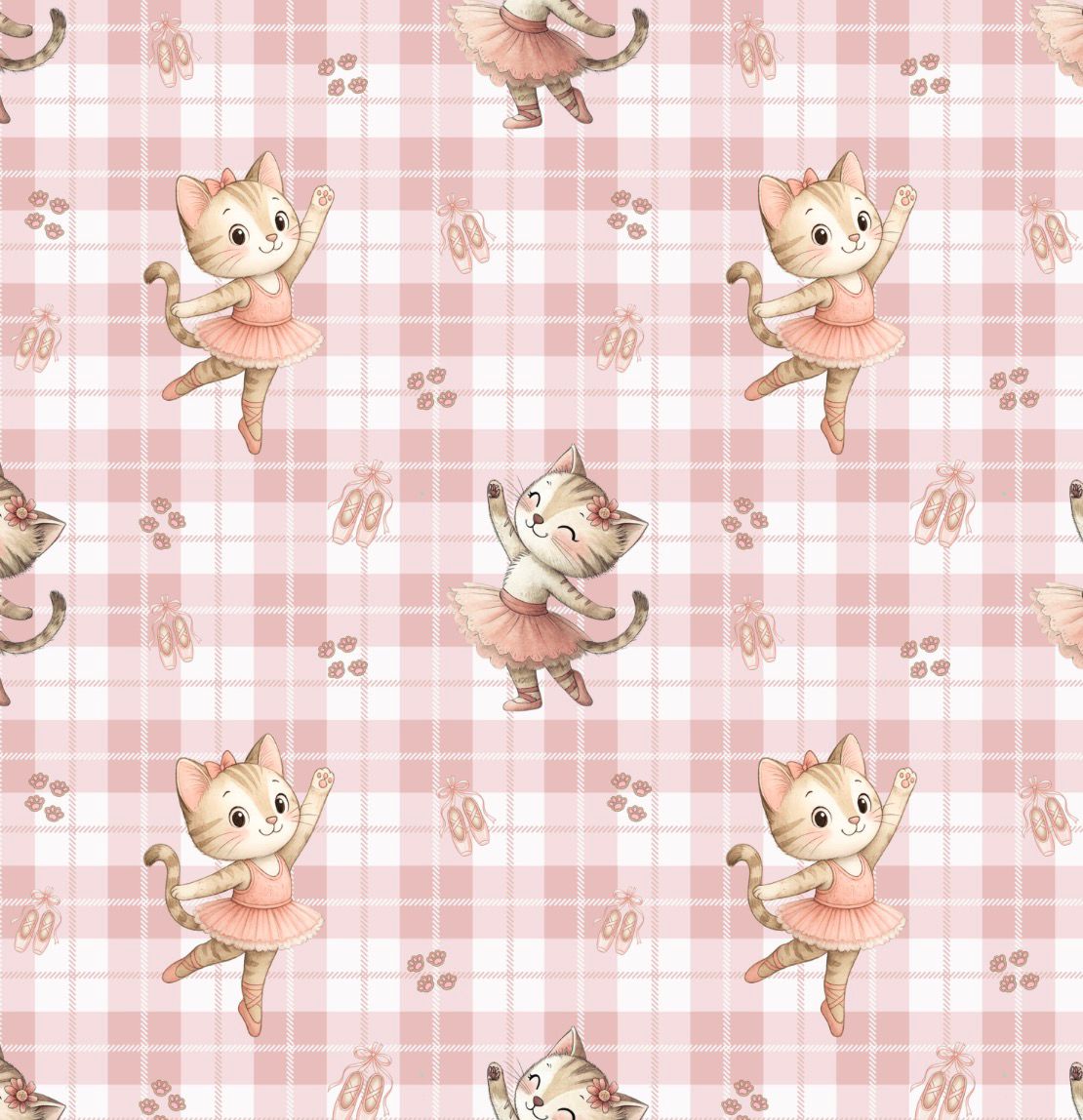 Tecido 100% Algodão | Padrão Infantil | Gatinha Bailarina