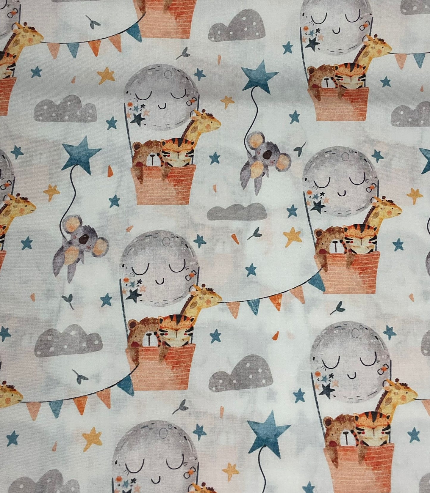 Tecido 100% Algodão | Padrão Infantil | Animais no balão