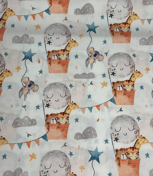 Tecido 100% Algodão | Padrão Infantil | Animais no balão