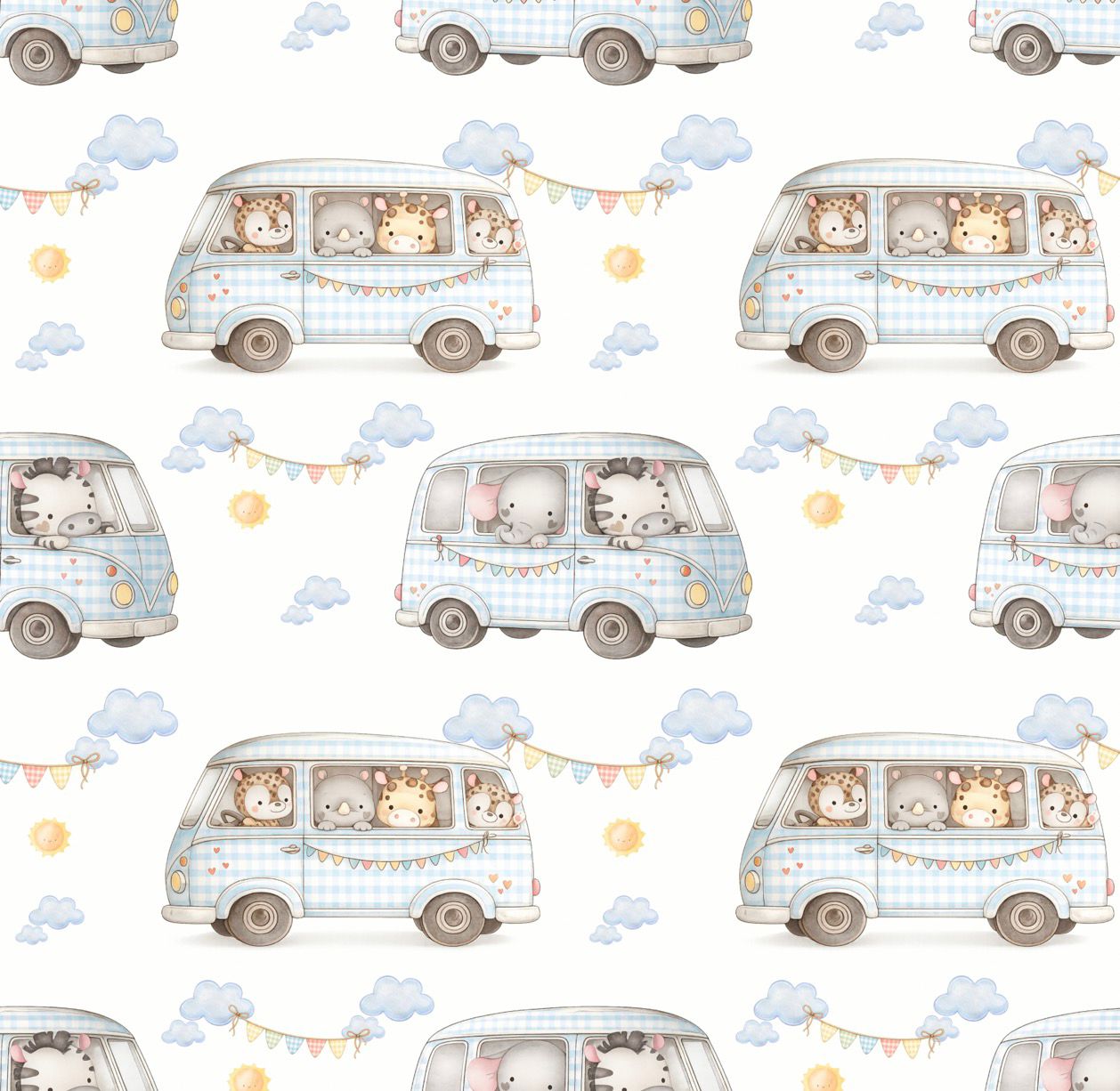 Tecido 100% Algodão | Padrão Infantil | Caravana Menino