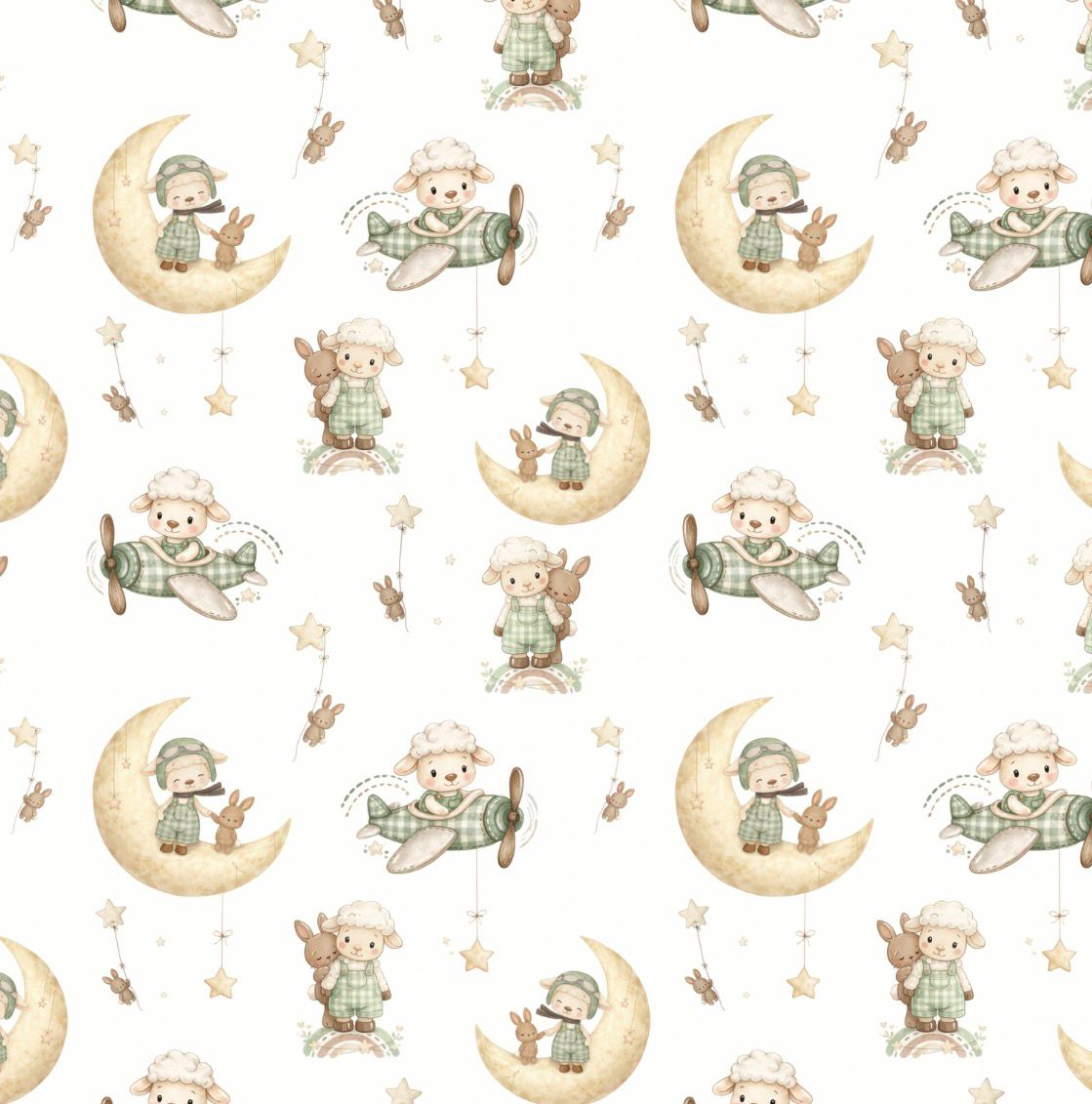 Tecido 100% Algodão | Padrão Infantil | Ovelha na lua