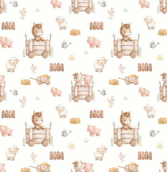 Tecido 100% Algodão | Padrão Infantil | Animais da Quinta 2