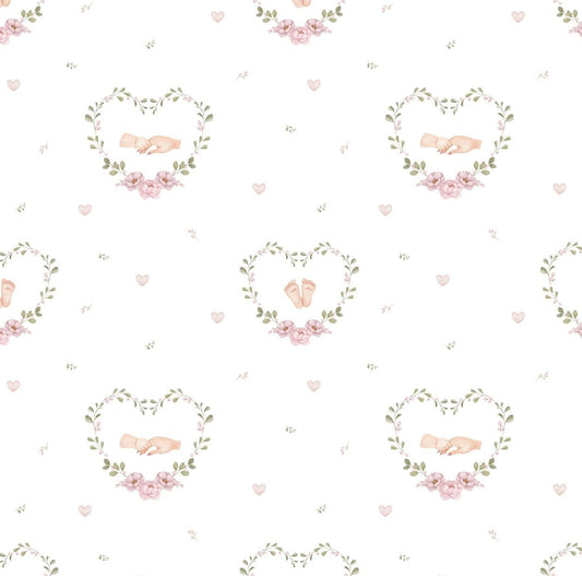 Tecido 100% Algodão | Padrão Infantil | Corações florais